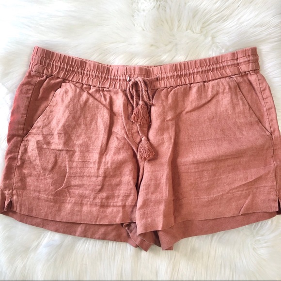 LOFT Pants - Loft Rust Linen Drawstring Pull On Shorts Sz L